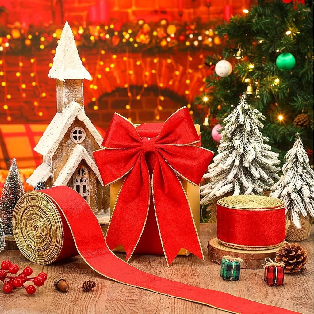 Christmas Decorative Polyester Ribbons In Rich Green And Red For Holiday Crafts