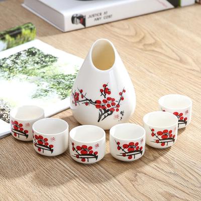 Conjunto de potes de vinho chinês de alta qualidade, cerâmica artesanal, porcelana, 1 pote de saquê + 6 xícaras de saquê, pote de vinho de saquê de cerâmica pintada à mão