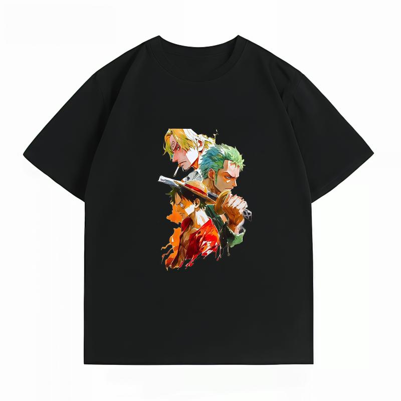 Unisexs Clothing New 100 Cotton Summer TShirt Bandai One Piece Unisexs TShirt Monster Trio Watercolor Print Casual Unisexs TShirt S
