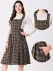 Allegra K Women's Vintage Checkered Overall Dress, Sleeveless, A-Line, Pinafore Dress, Brown, Size M