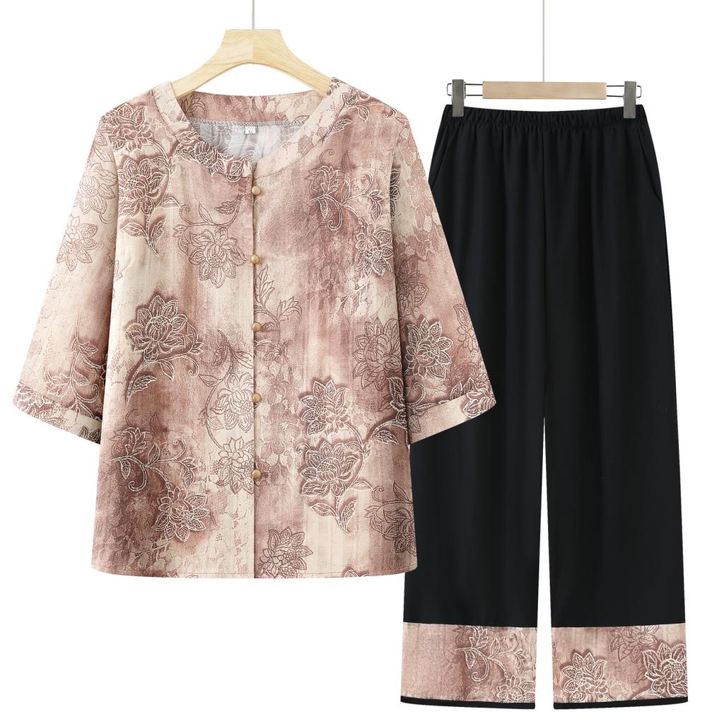 Ältere Mode Sommerkleidung Damen Sommer Bequemer Atmungsaktiver Anzug Strickjacke