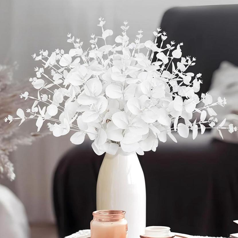 Artificial Plants White Eucalyptus Leaf Festival Home Vase Indoor Garden Bonsai UV Protection Wedding Wreath Diy Gifts Box Decor