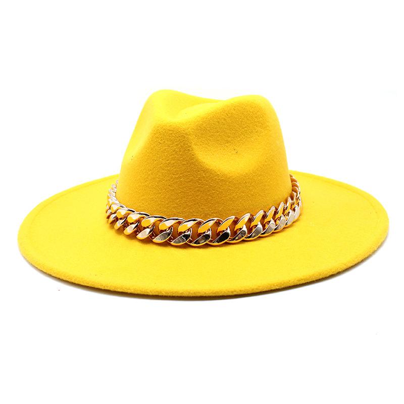 Wind Season Big Eaves Hat Thick Chain Flat Edge Top Hat Men'S And Women'S Woolen Jazz Hat Lmn177