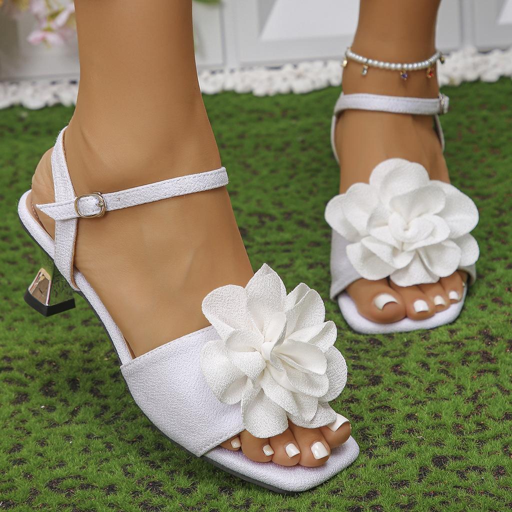 Fashion Open Toe Flower Sandals 2025 Buckle Shallow Fashion Sexy Women Sandals Summer Classic Elegant Dress Party Shoes High Heels