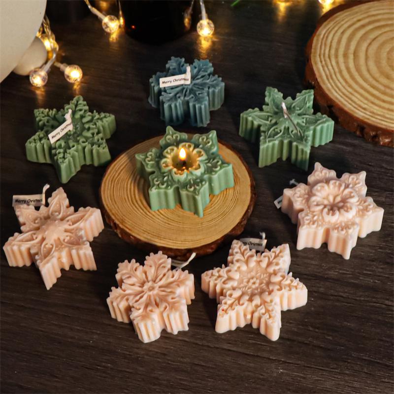3D Christmas Flat Snowflake Leaf Patterned Silicone Candle Mold DIY Make Handmade Aromatherapy Candles Soap Gypsum Craft