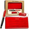Wallet + Pen + Keychain Set PTN ZDE-06 RED