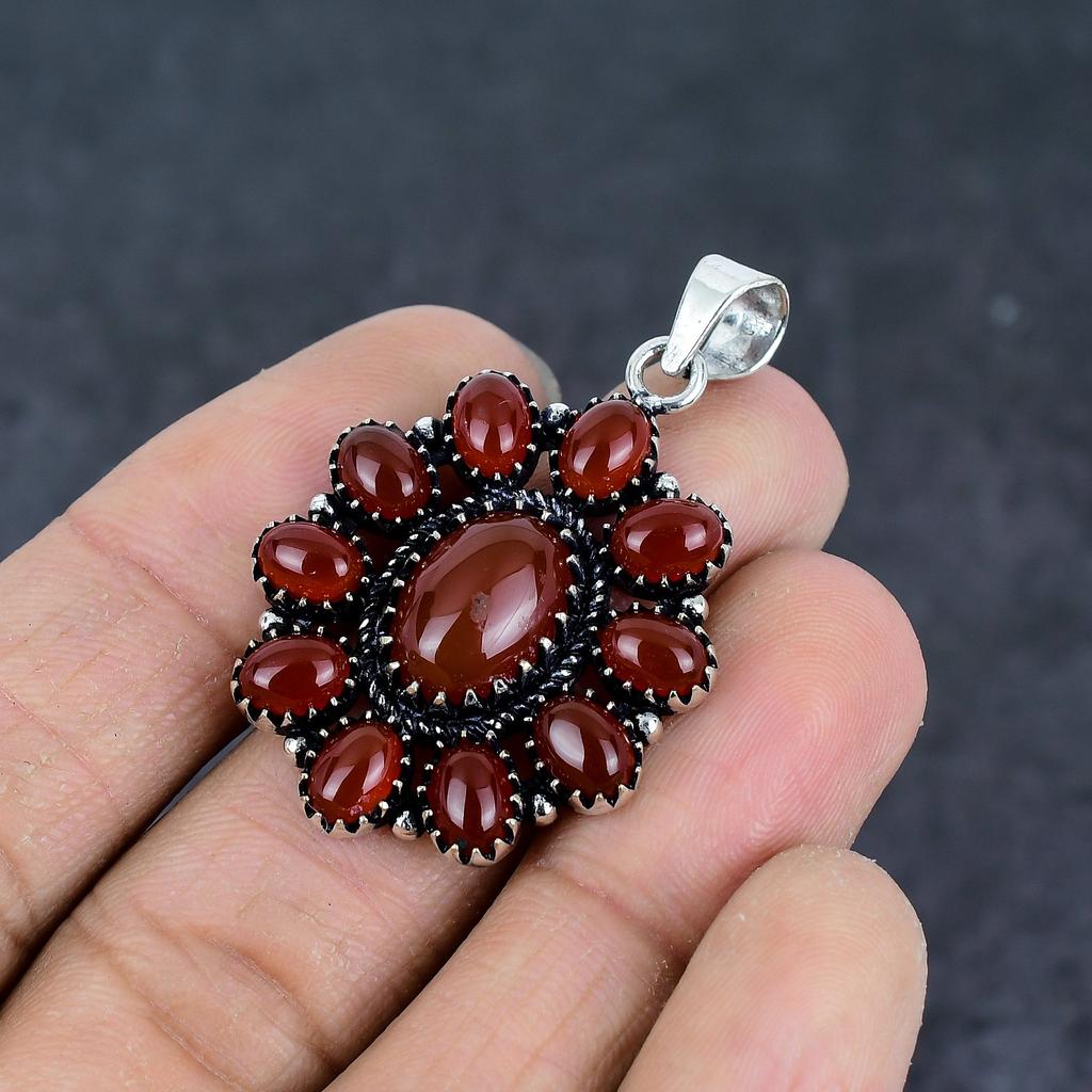 Natürlicher Karneol Edelstein 925 Sterlingsilber Schmuck Anhänger 2,36" K3h28