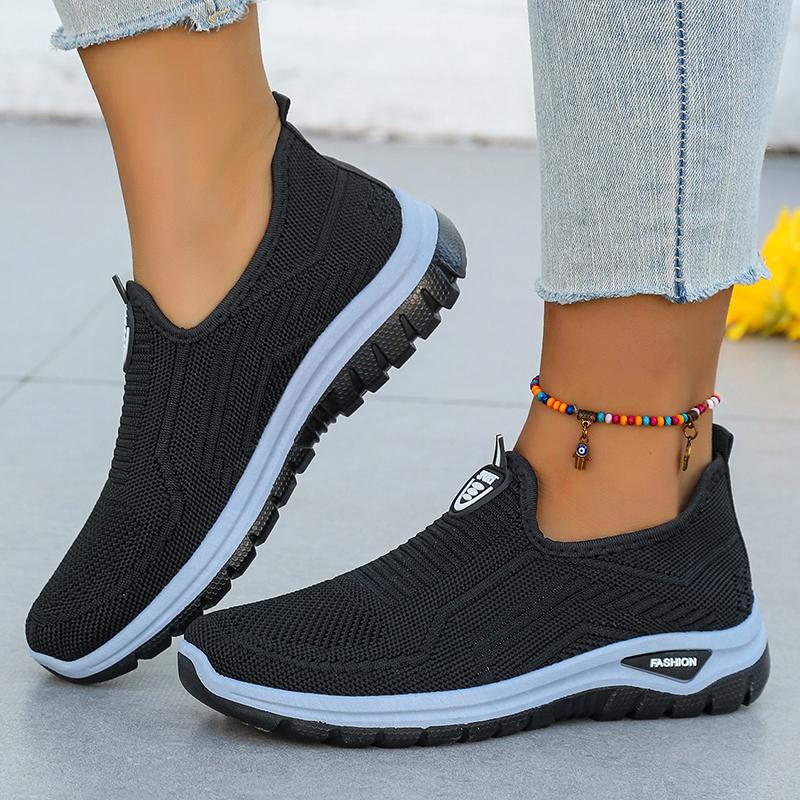 Fashion Women's Soft Sole Knitted Sneakers Breathable Slip On Walking Running Shoes Woman Comfortable Non Slip Sports Shoes Plus Size 42