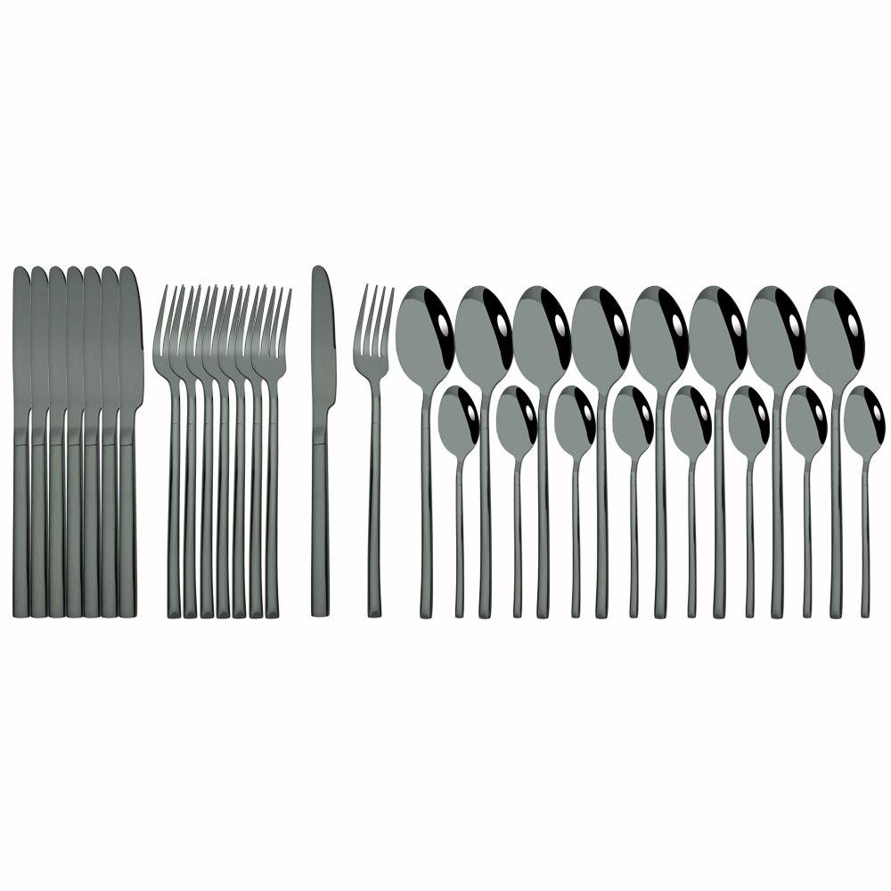 32Pcs Black Gold Cutlery Set Knife Forks Coffee Spoons Dinnerware Set Stainless Steel Tableware Western Kitchen Silverware Set