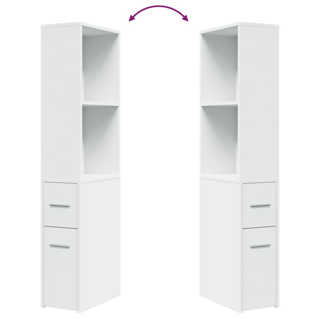 Narrow Bathroom Cabinet with Casters White Particleboard