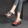 Retro Moterys Peep Toe Pleištai Šlepetės Natūralios odos Storas Padas Slides Madingi Platforminiai Batai