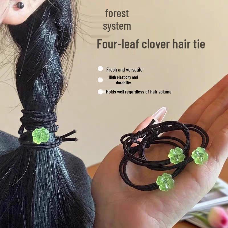 Mori Girl Four-Leaf Clover Hair Tie - Sweet Flower Ponytail Ornament & Versatile Fairy Accessory.
