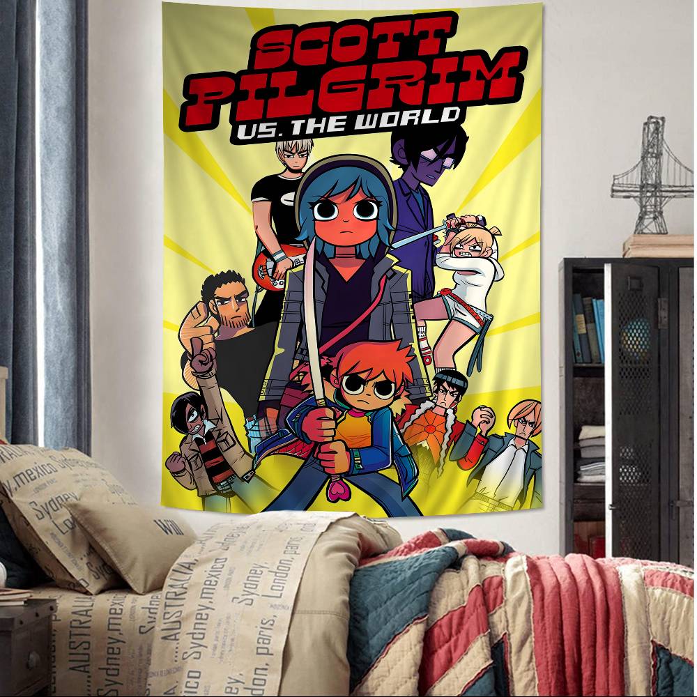 

Vintage Movie Scott Pilgrim VS The World Cartoon Tapestry Art Science Fiction Room Home Decor Wall Hanging Home Decor 74x94cm(29x37in)