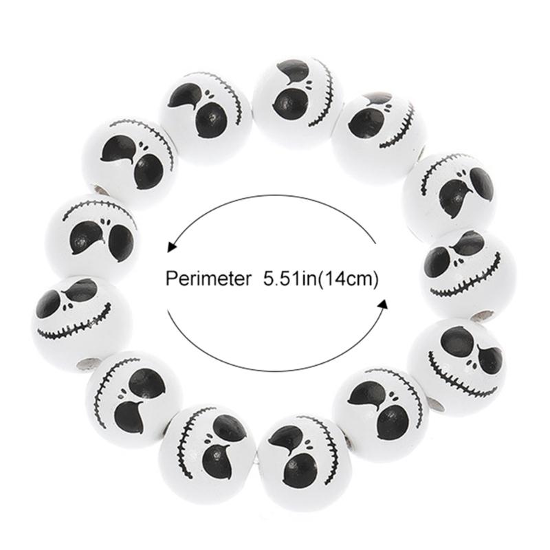 Trendy Halloween Charm Bangle Wood Beaded Bracelet Unique Skeleton Eye Blood Drops Pumpkin Design Hand Chain for Women