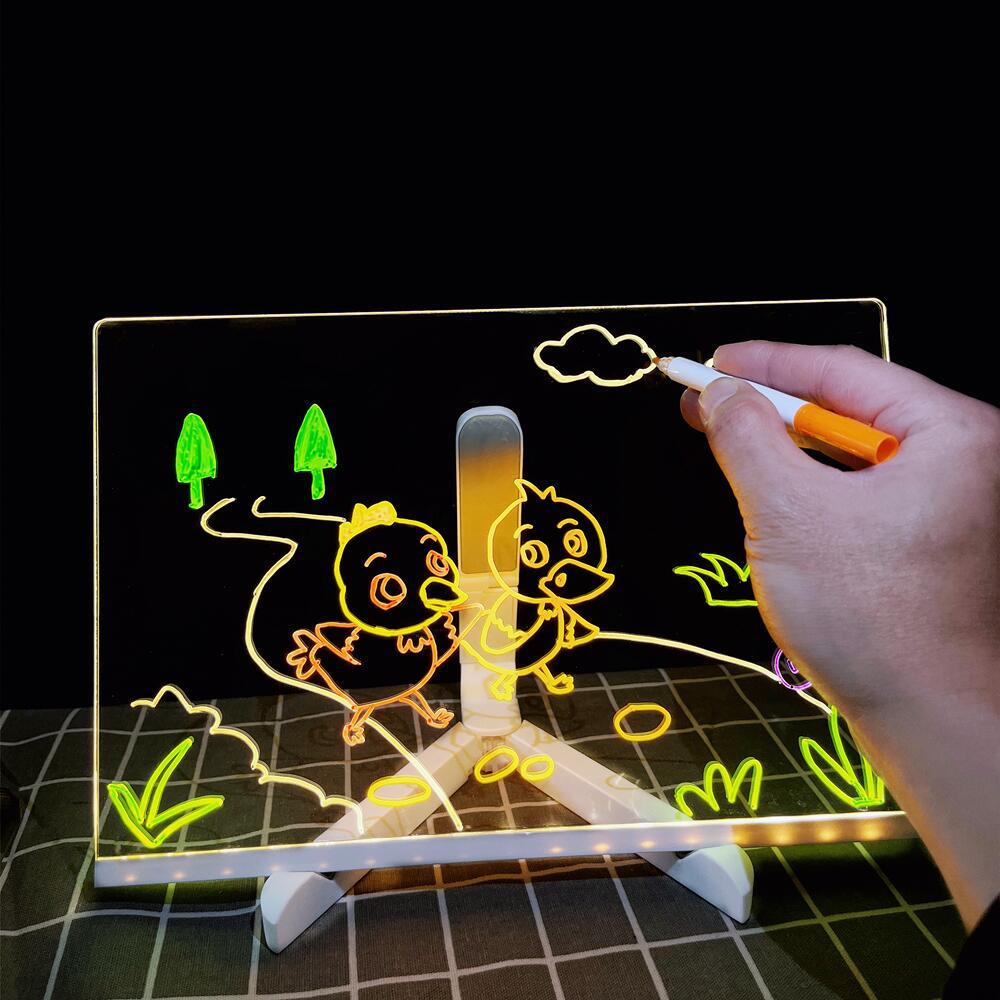 Children's Light-Up Drawing Board with DIY Pack, Transparent Coloring Surface, Small Erasable Blackboard for Graffiti.