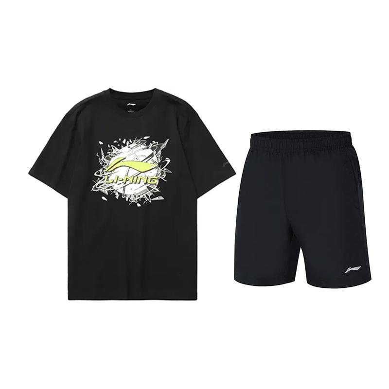 

Топ с круглым вырезом с принтом Li Ning Простой Удобный Универсальный Повседневный Спортивный костюм Унисекс Топы Черный AHSUA05-2+YKST119-1 L