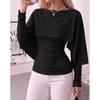 Top Elegante de Manga Larga Fruncido para Mujer con Capa Elegante Drapada Ajustado Blusa Lisa