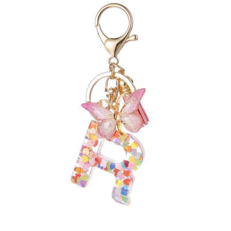 A-Z Dreamy Letters Keychain for Women Tassels Butterfly Pendant Initial Keyrings Purse Suspension Bags Car Key Chain Pink