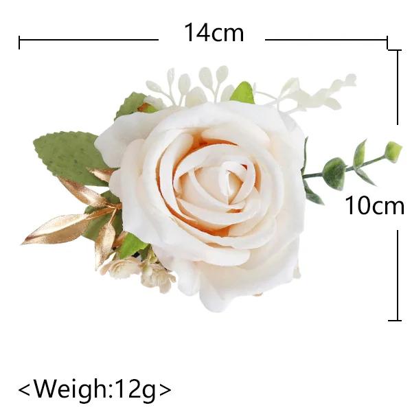 6pcs White Pink Corsage and Boutonniere Set Artificial Rose Wristlet Suit Flower for Men Wedding Party Prom Decoration