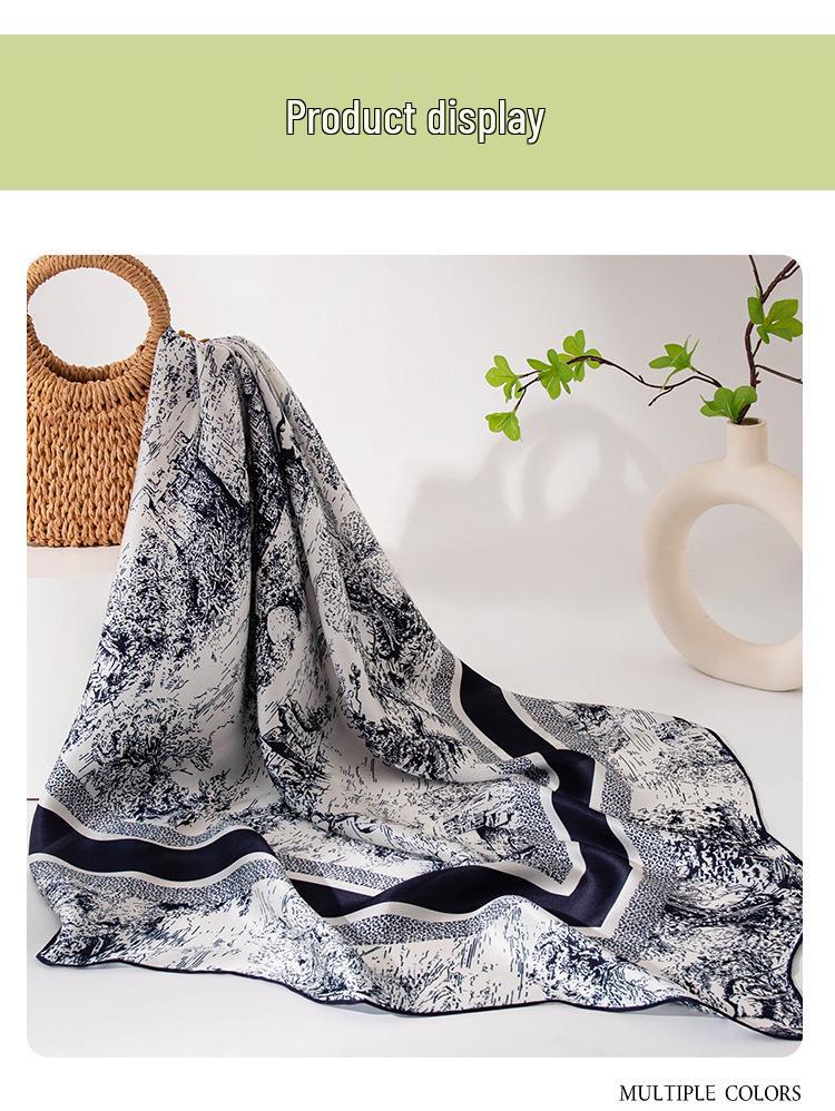 Women's 100% Mulberry Silk Retro Jungle Castle Print Scarf – Elegant High-End Light Luxury Shawl