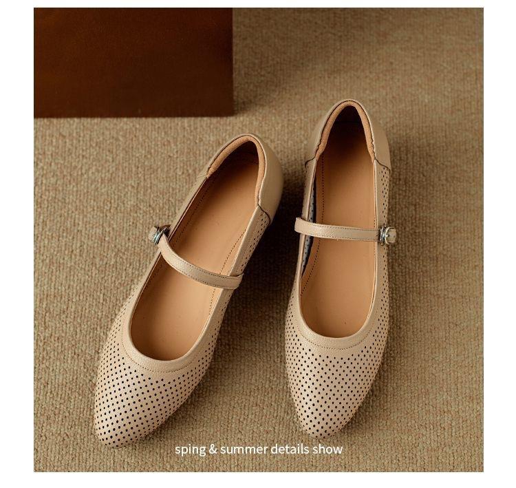 Soft Leather Hollow Small Leather Shoes Summer Thin Hole Shoes with Soft Leather Mother Shoes Soft Sole Mary Jane Single Shoes Women