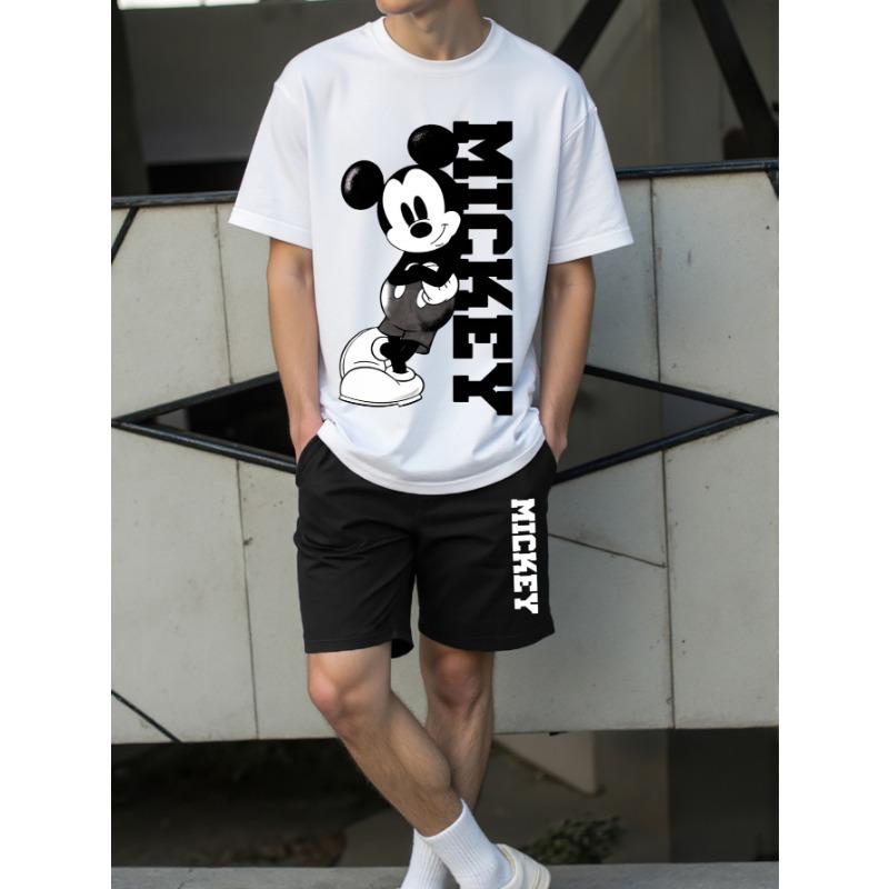 

2-Piece Mickey Mouse Print Men s T-Shirt and Shorts Set Summer Casual Cute Cartoon Short-Sleeve Top Men s Y2K Fashion T-Shirt S