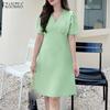ZANZEA Women Casual V-Neck Solid Color Short Sleeve Summer Dress