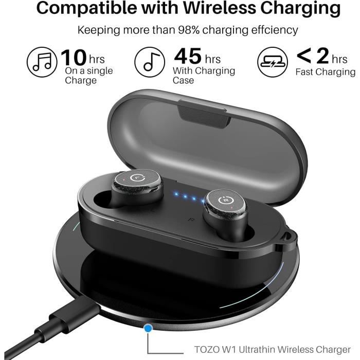Bluetooth sluchátka - TOZO - T10 - IPX8 Vodotěsná - 45h Výdrž - Výkonný Stereo Zvuk