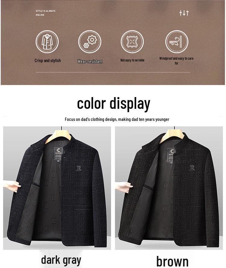 Men's Spring & Autumn Casual Chenille Stand Collar Jacket for Middle-Aged