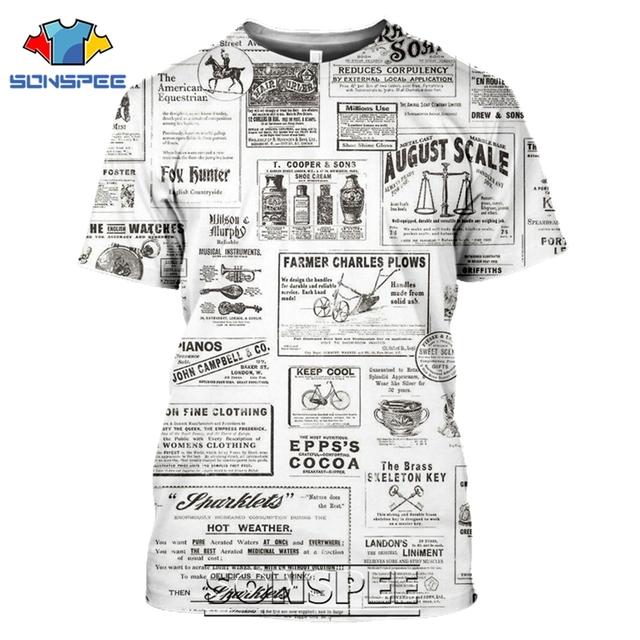 Staré noviny Trička 3D tisk Muži Ženy Ležérní Móda Hip Hop Legrační Krátký rukáv Streetwear Vintage topy Košile