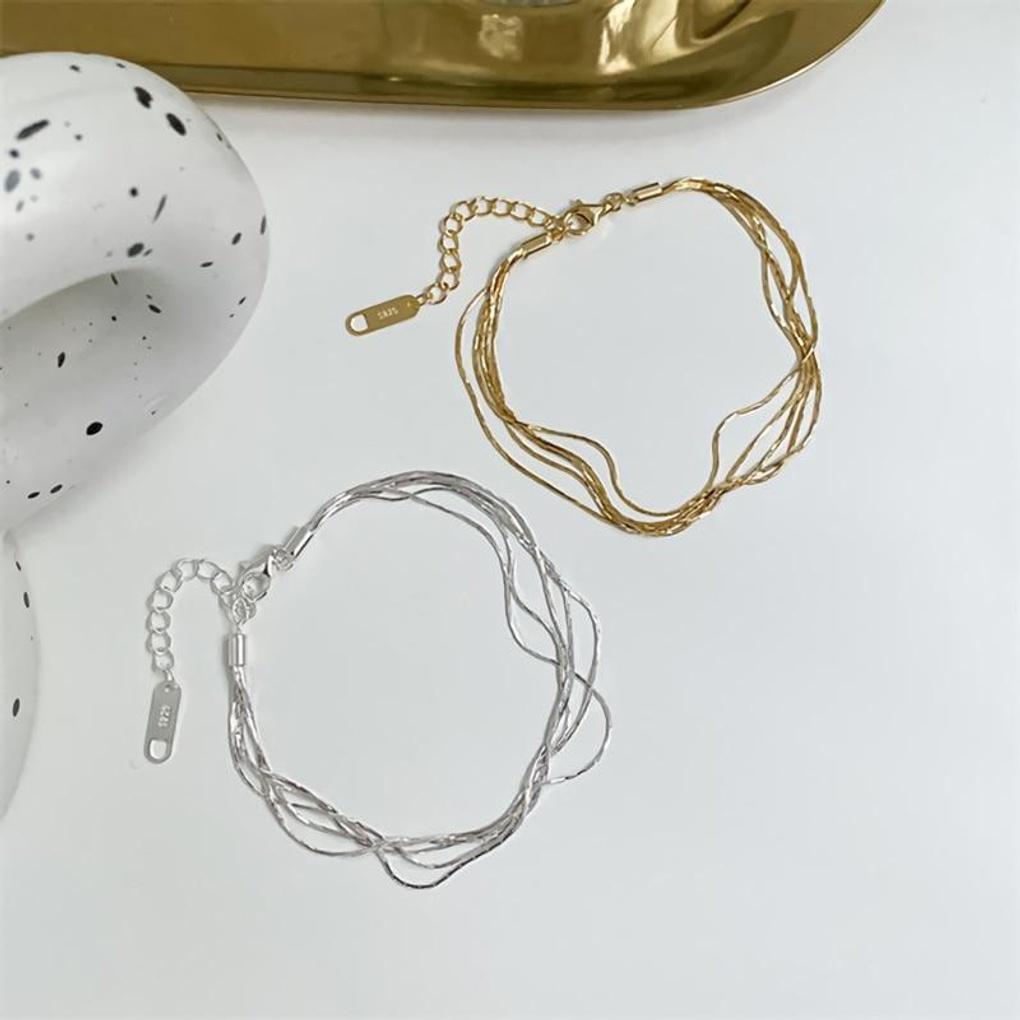 Bracelet multicouche simple à chaîne serpent en Argent 925 pour femme