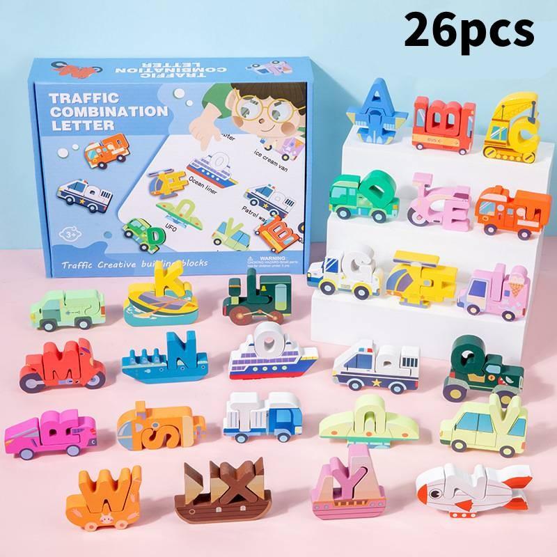 

Wooden Animal Alphabet Blocks Educational Puzzle Toy Preschool Development Skill Traffic