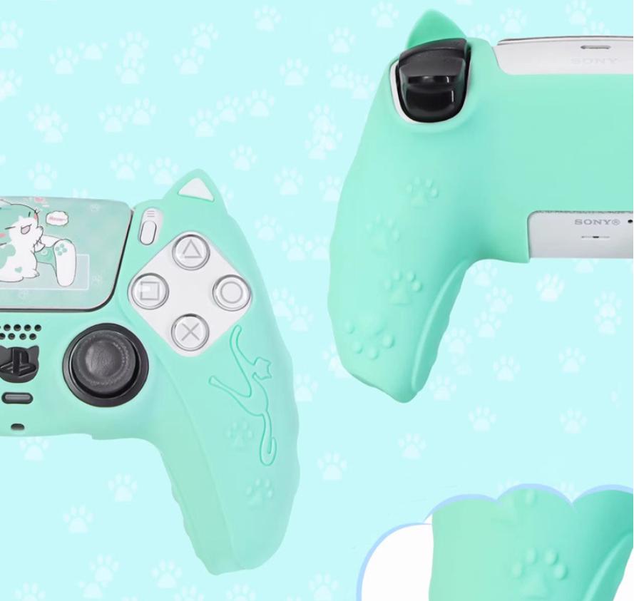 Lovely Cat Silicone Soft Protector Sticker Skin For Sony Playstation Dualsense 5 PS5 Controller Case Thumb Stick Grip Cap Cover