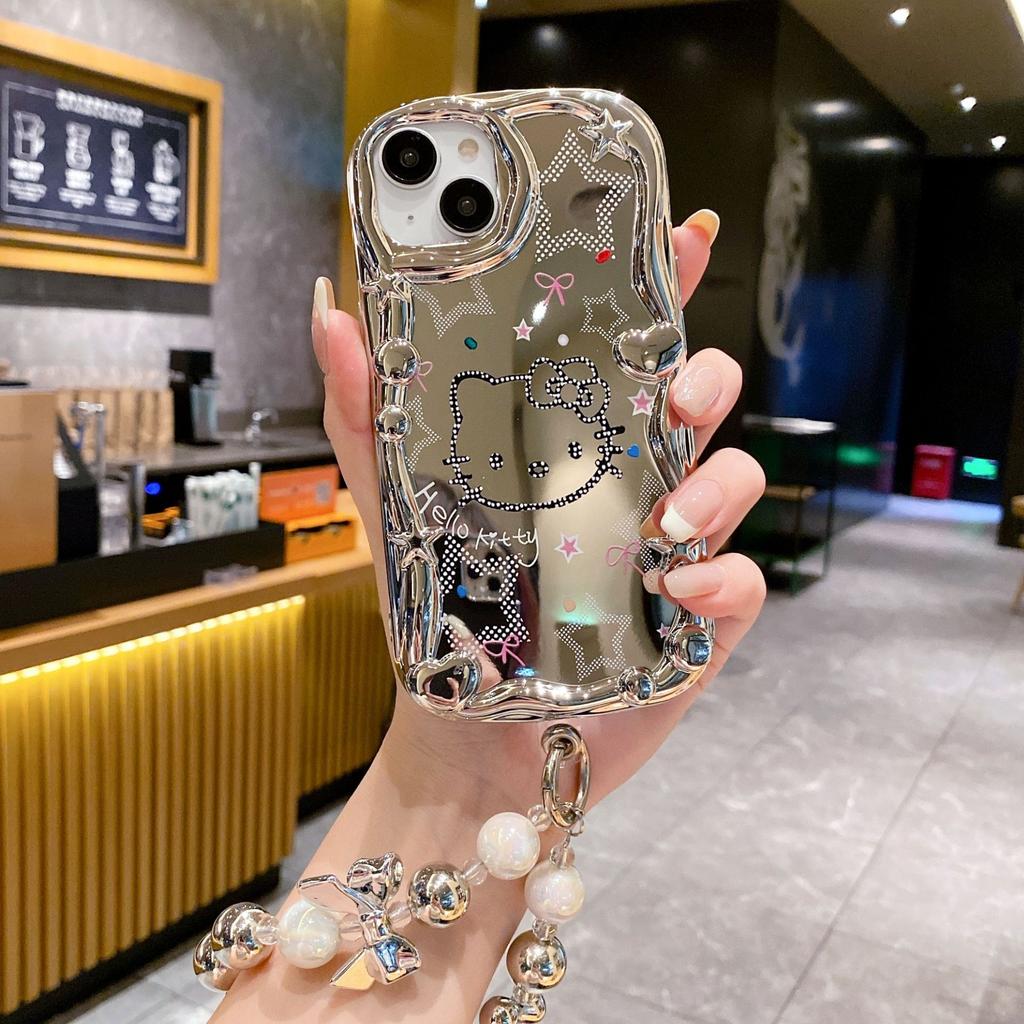 Suitable for IPhone15PROMAX Mirror KT Cat Flash Drill Mobile Phone Case 14 Full Cover 12 13 Anti Fall Protection Case