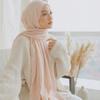New Edge Bamboo Cotton Ramadan Hijab Scarves Women Solid Color Crinkle Turban Remove Edge Soft Cotton Premium Hijab Shawl