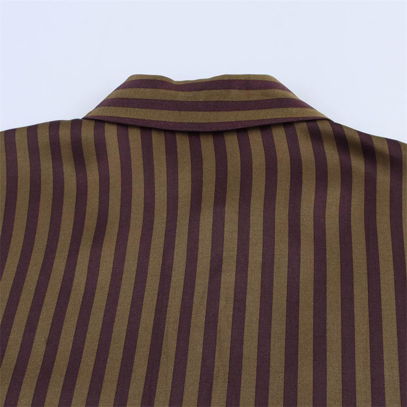 TAOP&ZA Spring/Summer Women's Striped Silk Satin Shirt and Casual Pants Set