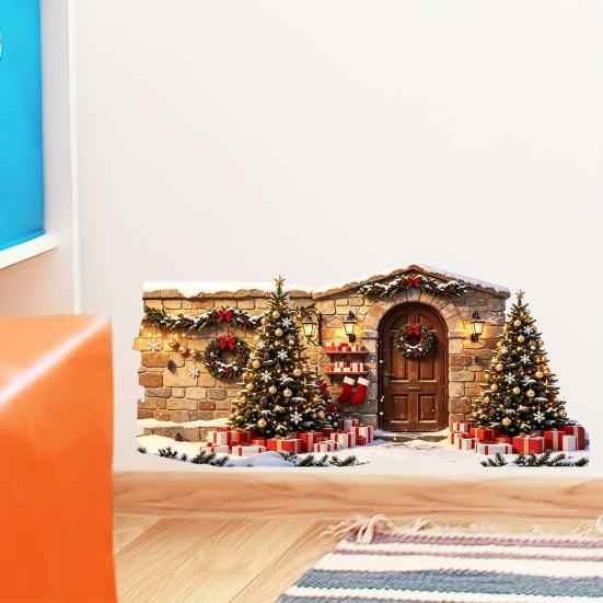Snow Scene Sticker Christmas House Wall Sticker, Removable Self-Adhesive Decoration Decal Decal, PVC Waterproof Decorative for Holiday Window Stickers