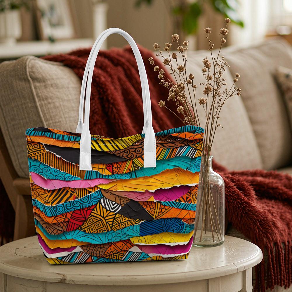 Bohemian Print Tote Bag Colorful Casual Handbag for Daily Outdoor Use