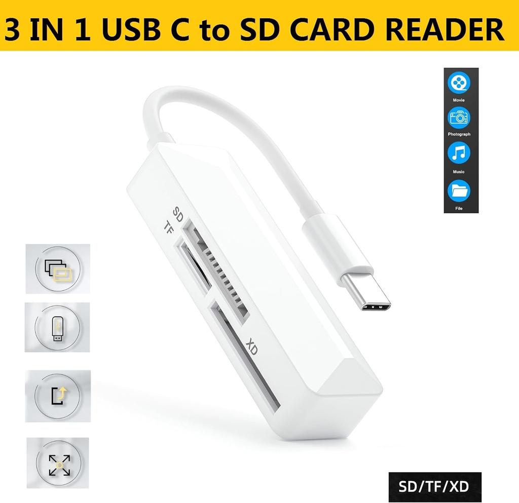 3 in 1 Kartenleser Typ-C/USB/Lightning zu XD SD TF Kartenadapter für Xiaomi Huawei USB C Handy Laptop Konverter