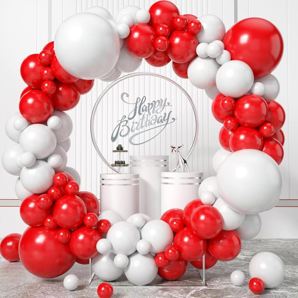 100 pieces of red and white balloon arch set, suitable for birthday, Christmas, and New Year decorations