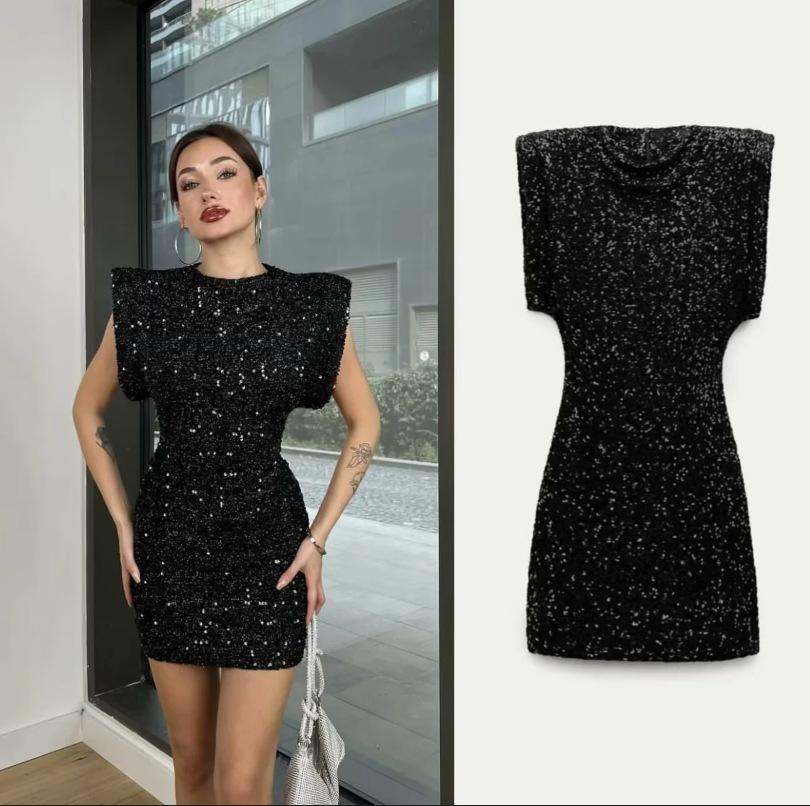 Vestito da festa in paillettes argento da donna, sexy, con scollo a V, maniche corte, mini aderente, abiti alla moda
