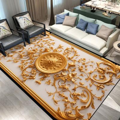 Tappeto Decorativo di Lusso in Stile Europeo per Soggiorno Fiori Oro Salotto Tappetino Tavolini da Caffè Antiscivolo Lavabile Grande Tappeto per Camera da Letto