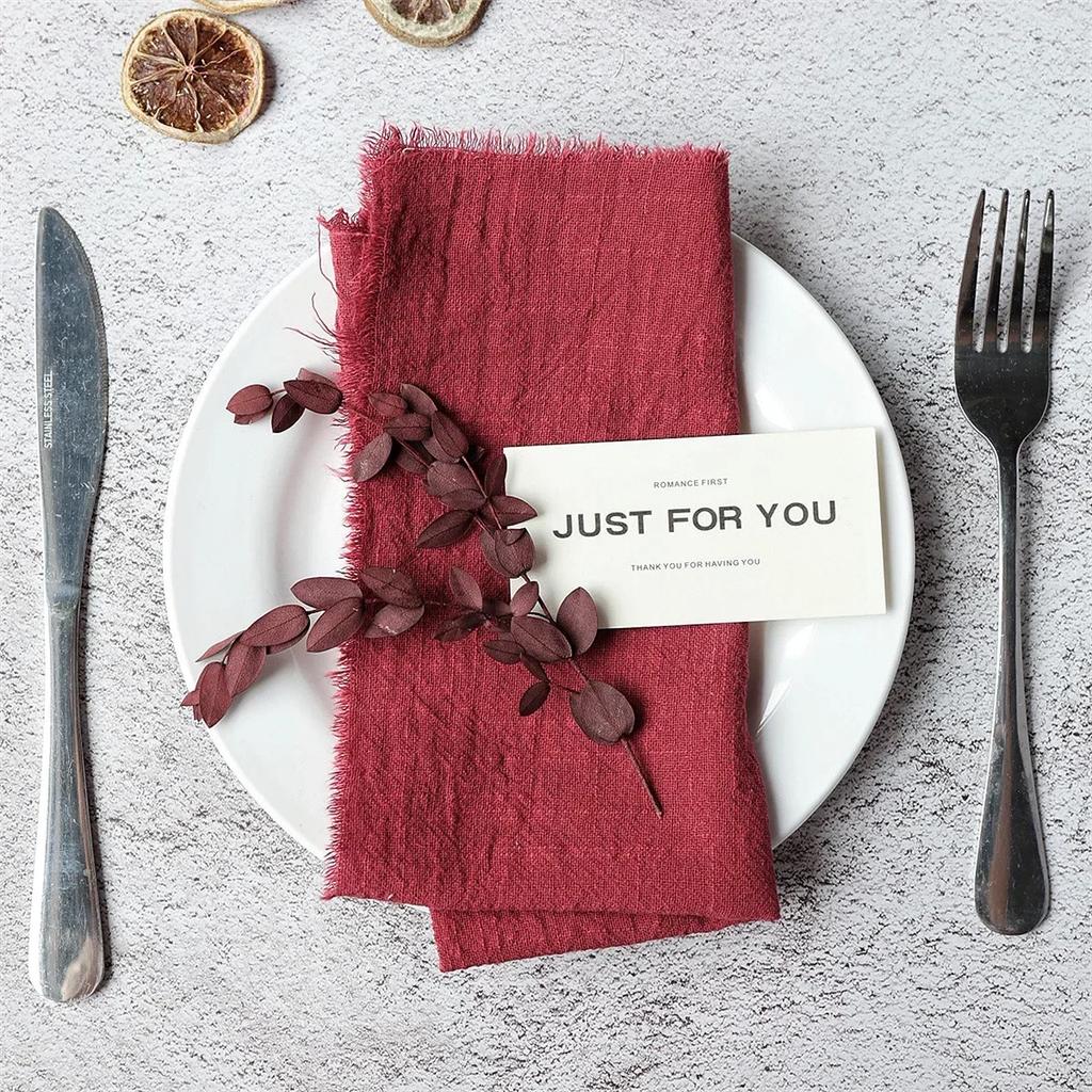 1 Stück Stoffservietten, waschbar, Tischservietten, quadratisch, rustikale Fransenservietten für Hotel, Weihnachtsessen, Tischdekoration