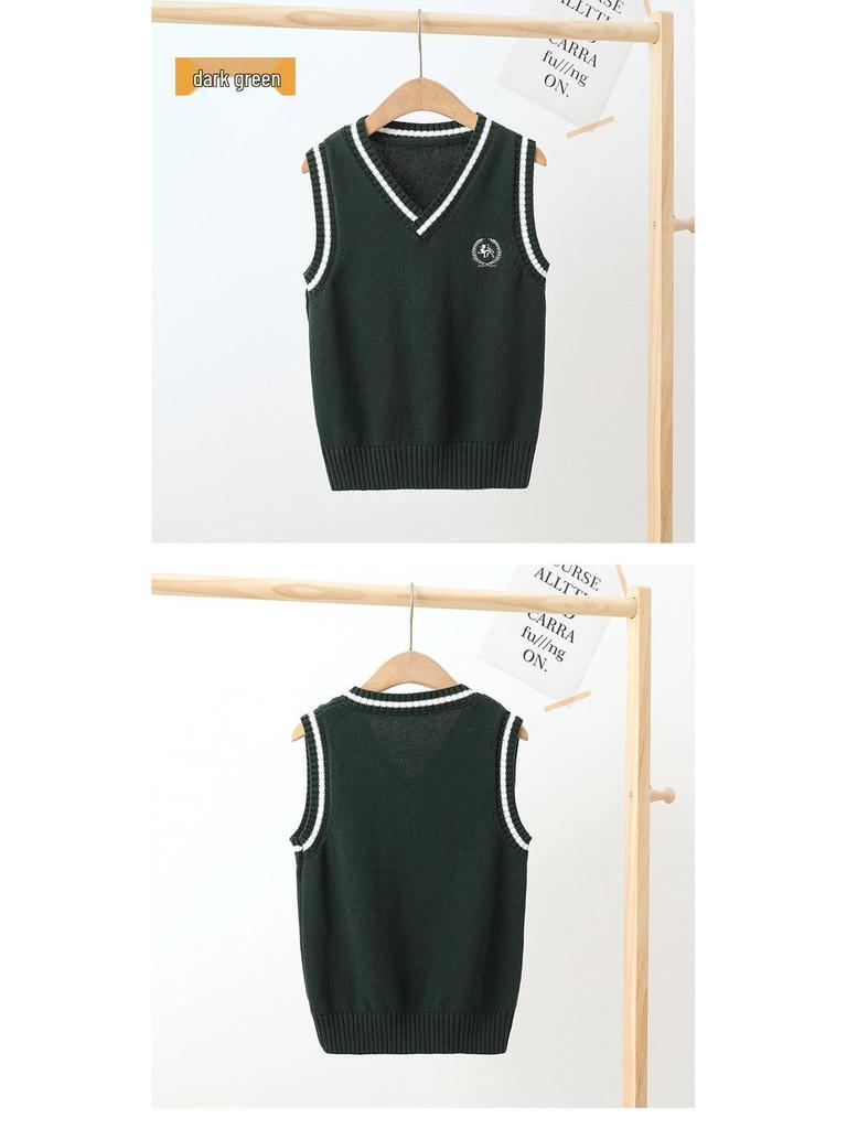 Kids' College-Style Knitted Sweater Vest for Spring & Autumn - Unisex Pullover for Kindergarten & Primary School