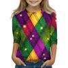 Print Tops For Youth Girls Round Neck 3/4 Sleeves T-Shirts Trendy Tops Outfit Tees