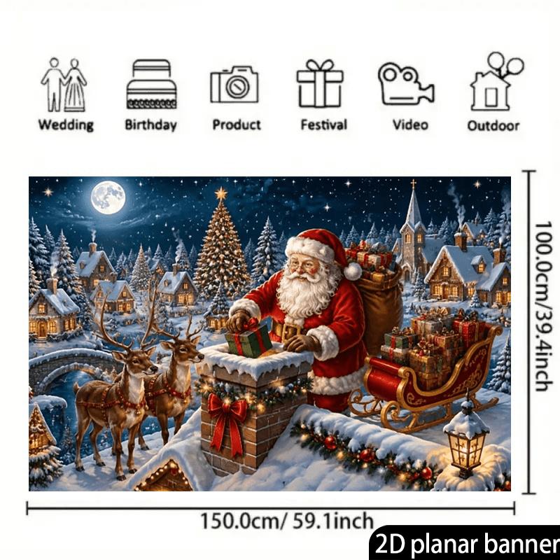 1Pcs Vintage Santa Claus Reindeer Christmas Decoration Background Winter Backdrop For Photo Studio Photo Booth Party