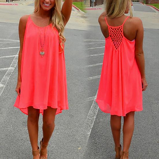 Sexy Women's Summer Casual Sleeveless Strap Backless Beach Dress for Evening Party