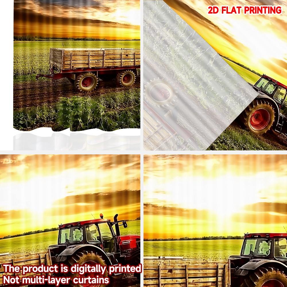 2D flat printing 2pcs Window Treatment Curtains Sunset Farm Tractor Digital Printed Polyester Drapes Festive Wall Decor Perfect