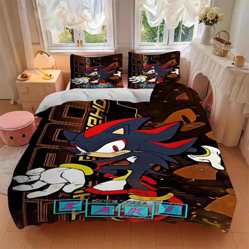 3pcs bedding set Sonic Shadow Includes 1 Comforter + 2 Pillowcases, Without Pillow Inserts, Soft Comfortable,a0909183