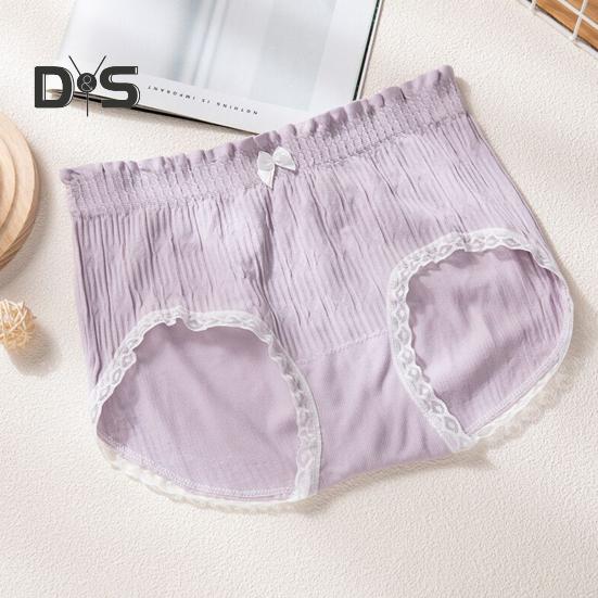Women Briefs Mid Waist Seamless Lace Bow Decor Solid Color Soft Breathable Elastic Thin Anti septic Moisture wicking Lady Underpants Female Underwear